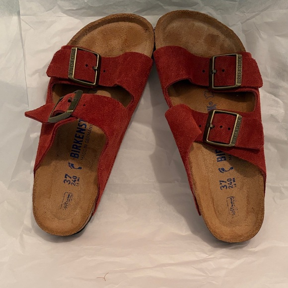 Birkenstock Red Suede Arizona Two-Strap Sandals - Picture 2 of 4